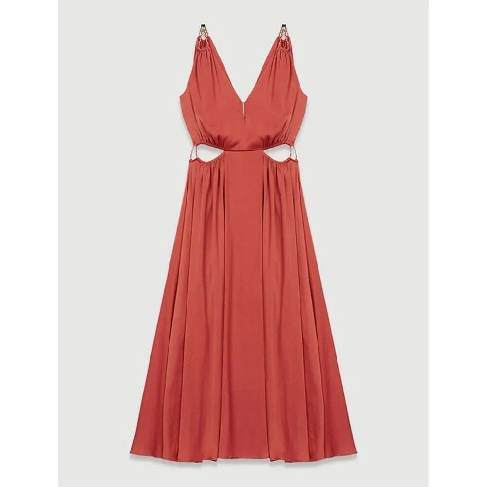 Maje Rune Cutout Midi Dress in Terracotta is EU 34 US XS